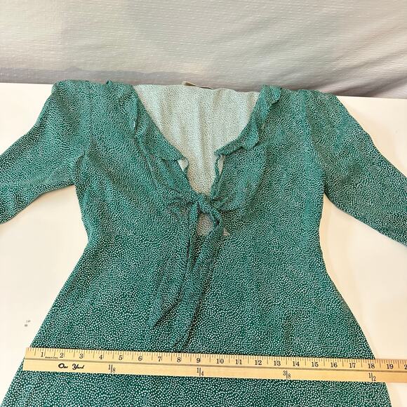 AUGUSTE Diamond Rumba Sleeved Mini Dress Green US 6 Long Sleeve Coquette Fairy - Picture 14 of 14